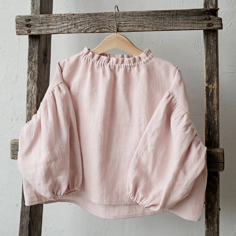 Retro Long Sleeve Cotton and Linen Girls Blouse