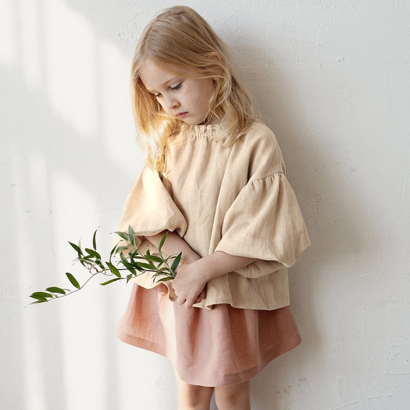 Retro Long Sleeve Cotton and Linen Girls Blouse