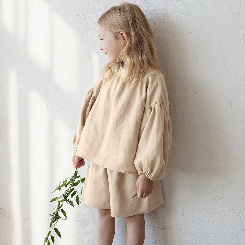 Retro Long Sleeve Cotton and Linen Girls Blouse