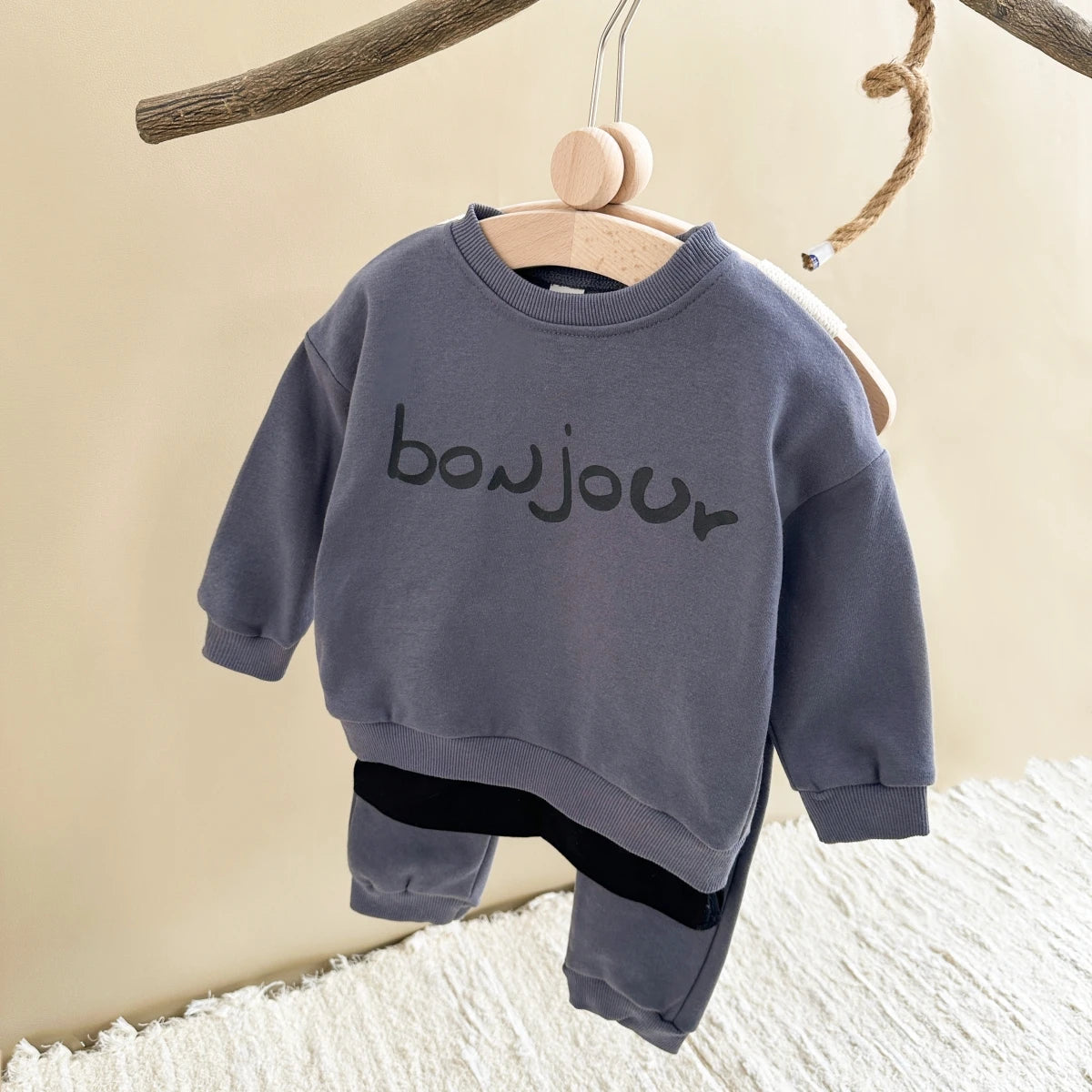 Unisex Bonjour Long Sleeve Top and Pants Casual Set