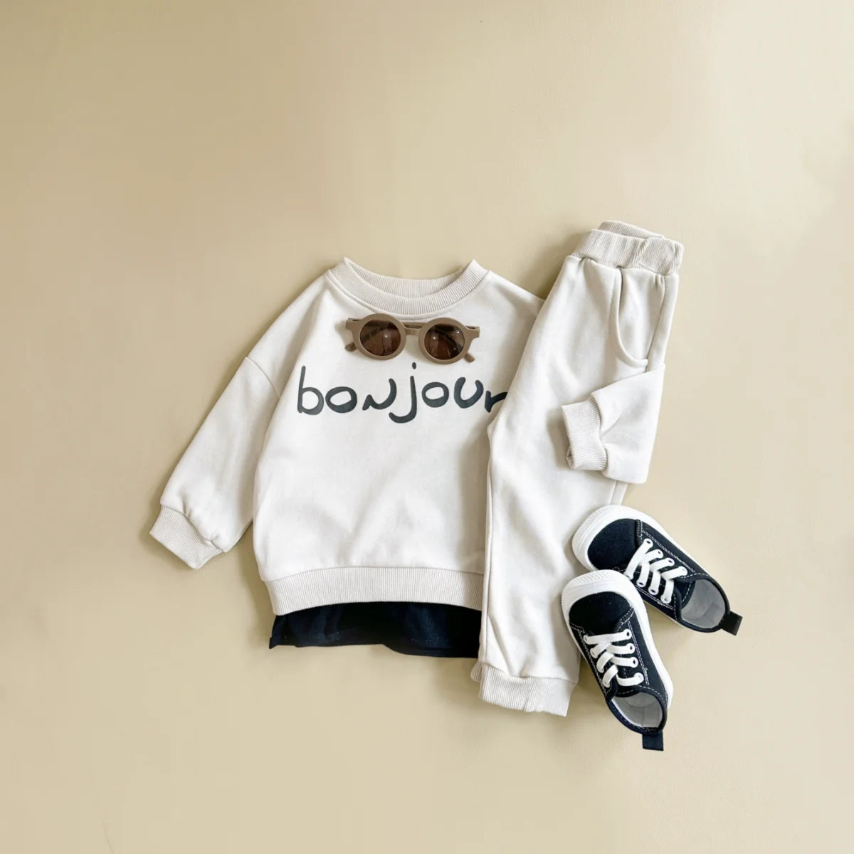 Unisex Bonjour Long Sleeve Top and Pants Casual Set