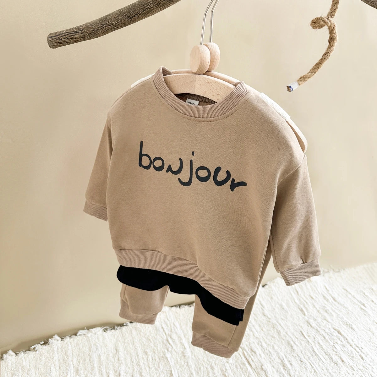 Unisex Bonjour Long Sleeve Top and Pants Casual Set