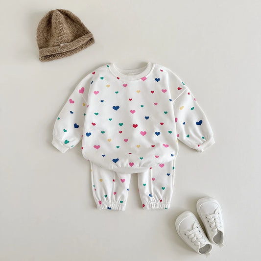 Baby Girls Multi Color Hearts top and Bottoms Set