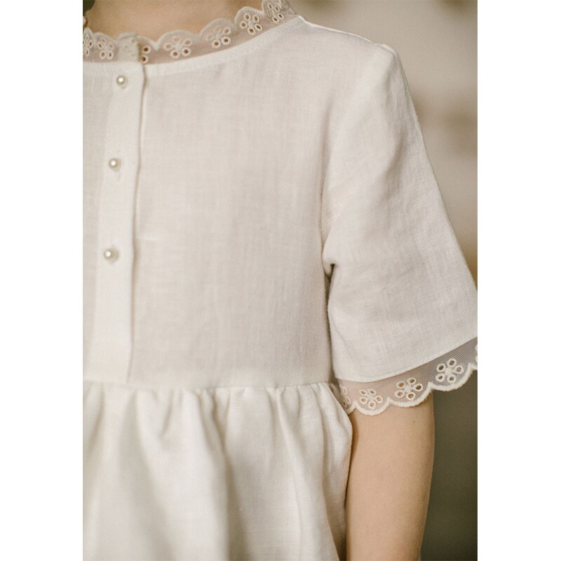 Short-Sleeve Layered Cotton Linen Dress