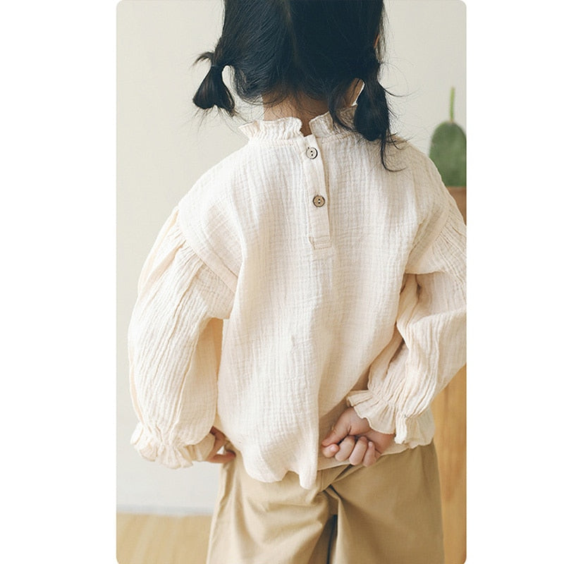 Girls Long Sleeve Cotton And Linen Blouse