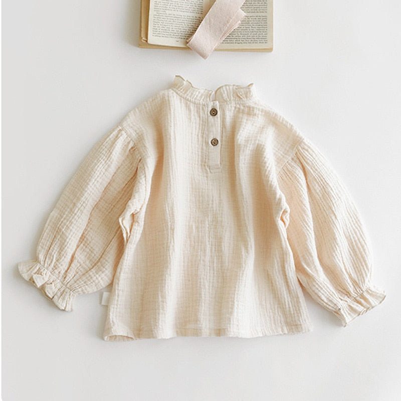 Girls Long Sleeve Cotton And Linen Blouse