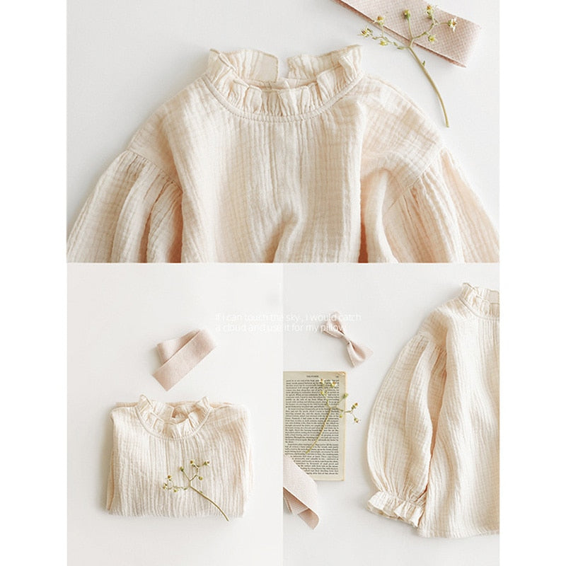 Girls Long Sleeve Cotton And Linen Blouse