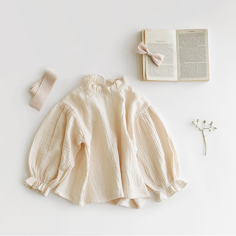 Girls Long Sleeve Cotton And Linen Blouse