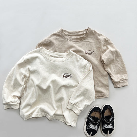 Boys Linen Cotton Letters Long-Sleeved T-Shirt