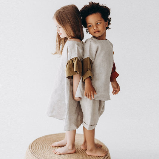 Boy and Girl Natural Cotton and Linen Patchwork